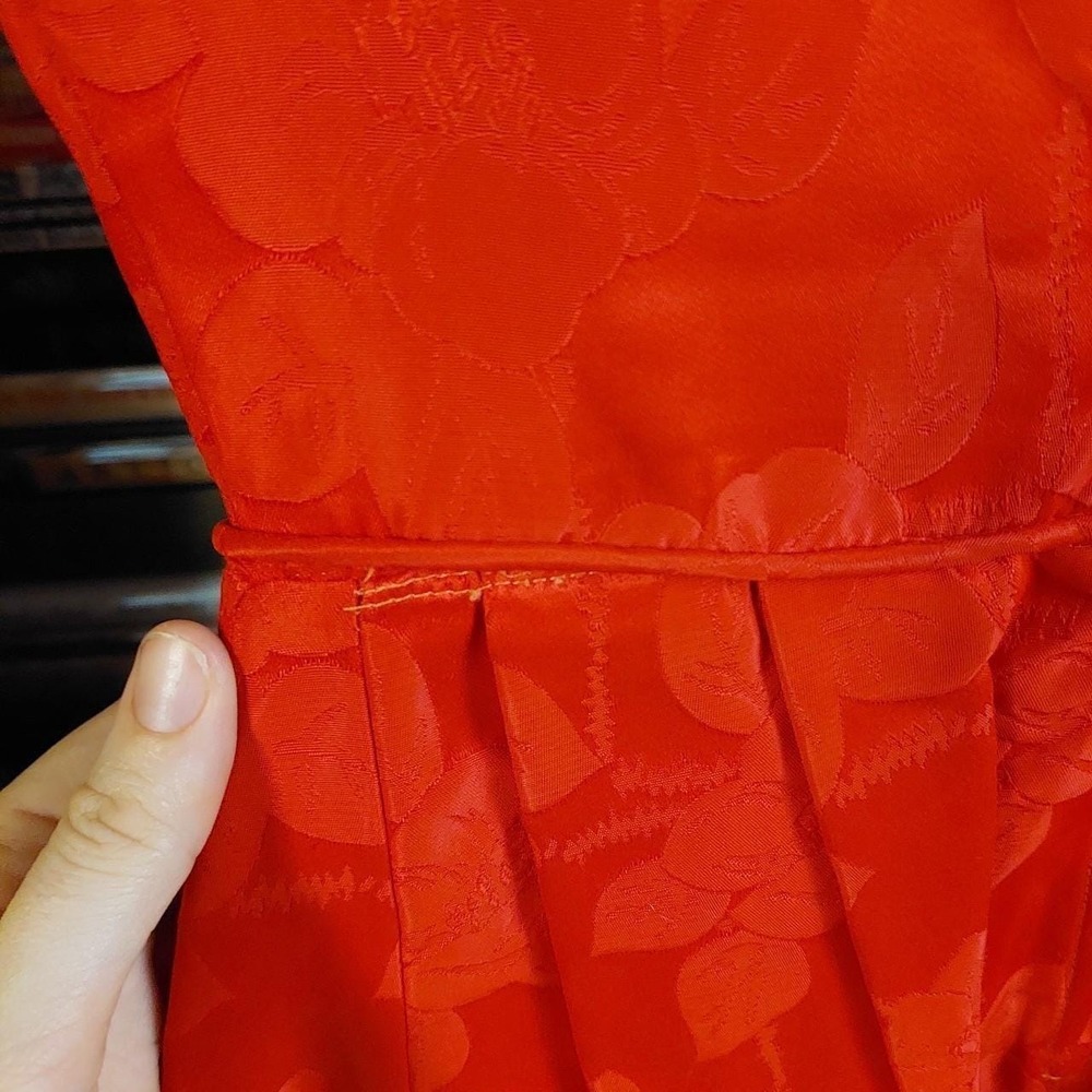 Vintage 50s 60s Handmade Red Floral Damask Dress and Crop Top Set Rockabilly - Picture 5 of 8